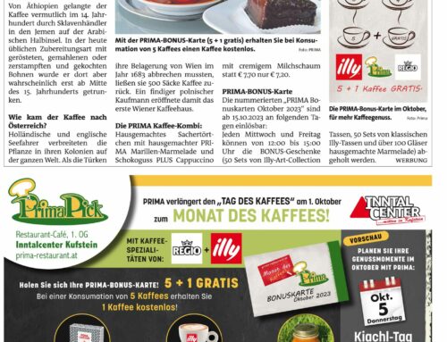 Der «Tag des Kaffees = 1. Oktober» wird im PRIMA Kufstein zum «MONAT des Kaffees» – Oktober 2023