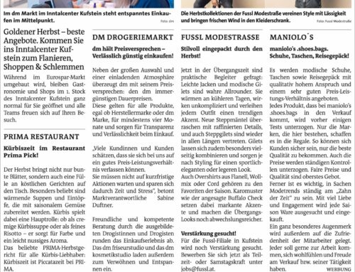 GOLDNER HERBST IM INNTALCENTER KUFSTEIN – Der 1.Stock hat bis 18.30 Uhr für Sie geöffnet!