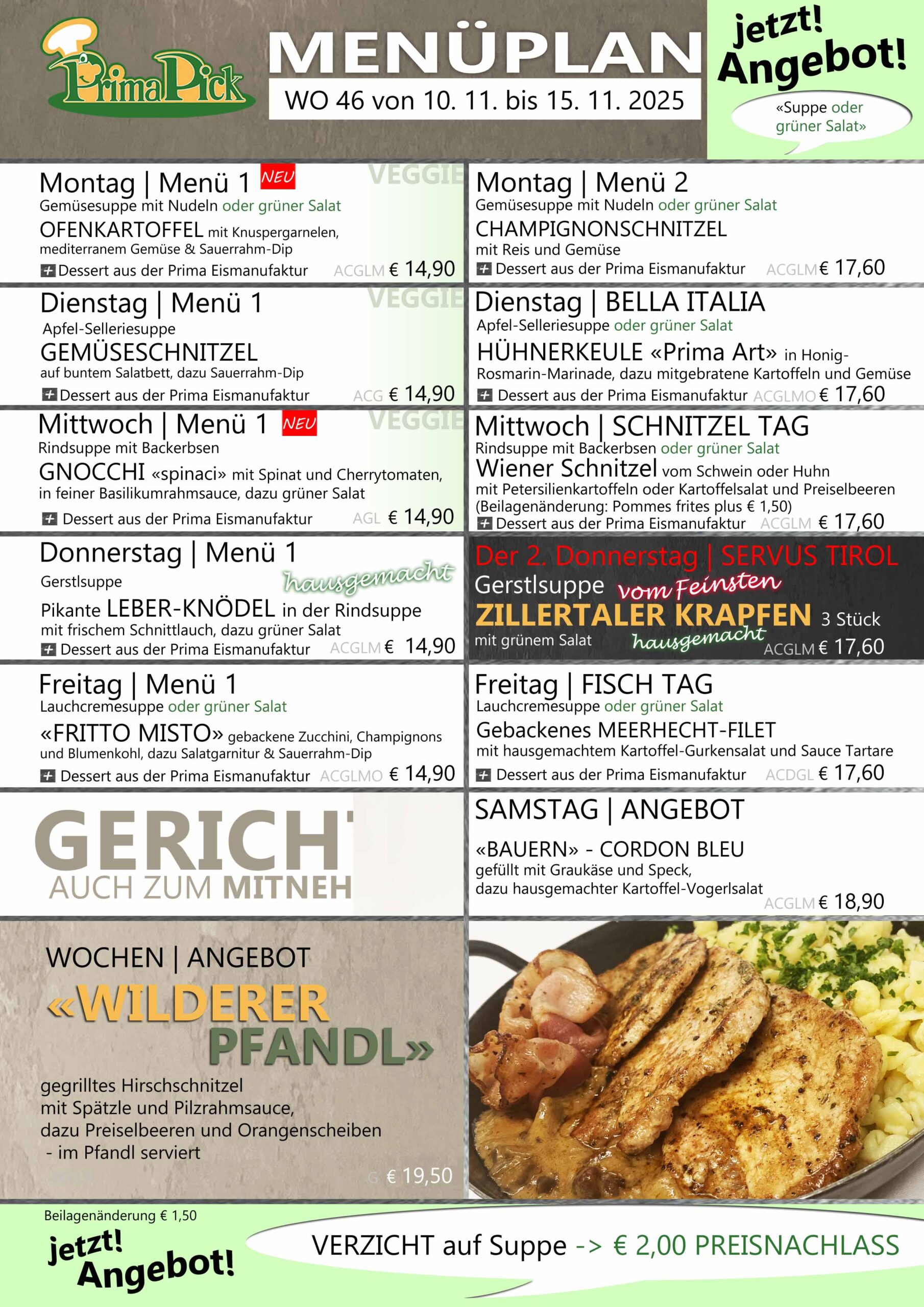 Wochenkarte Prima Restaurant