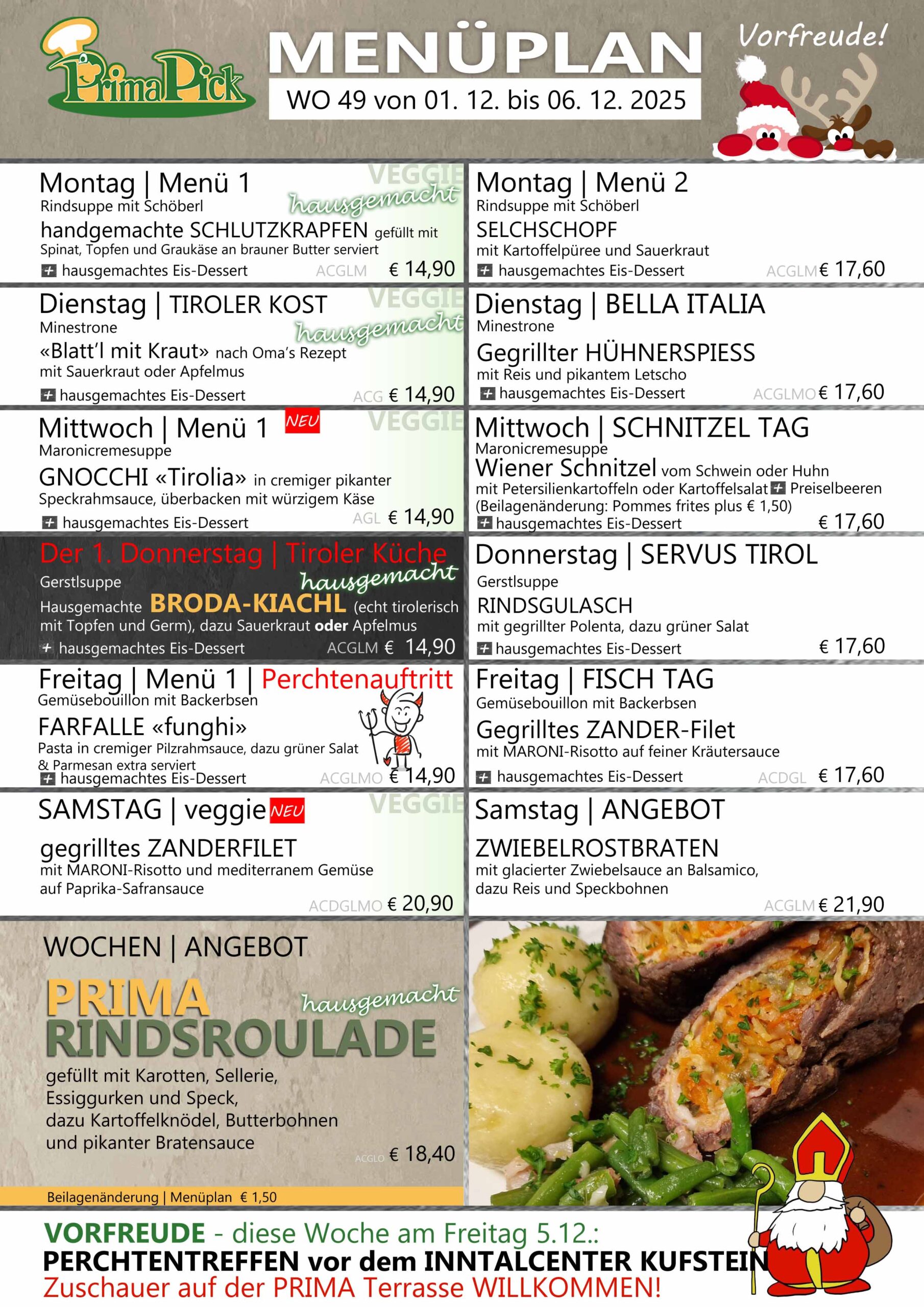 Wochenkarte Prima Restaurant